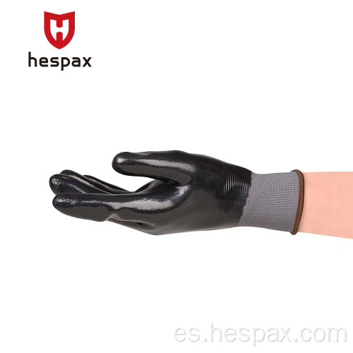 Guantes de seguridad con recubrimiento completo de nitrilo resistente al aceite de Hespax